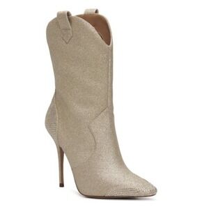Jessica Simpson Cicee Stiletto Western Boots Champagne Micro Flash Sz 7 Sparkle